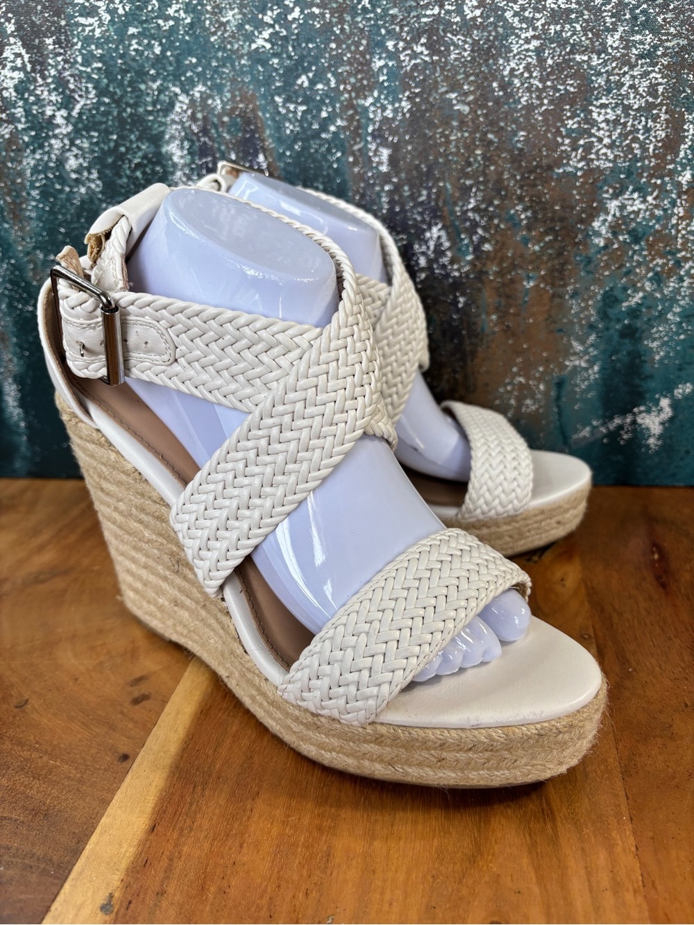 Charlotte Russe 2010s Coastal Chic Braided Espadrille Chunky Wedge Sandals Cream